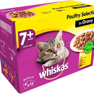 Whiskas 7+ – Wet Cat Food for Senior Cats – Poultry Selection in Gravy – 12 x 100g